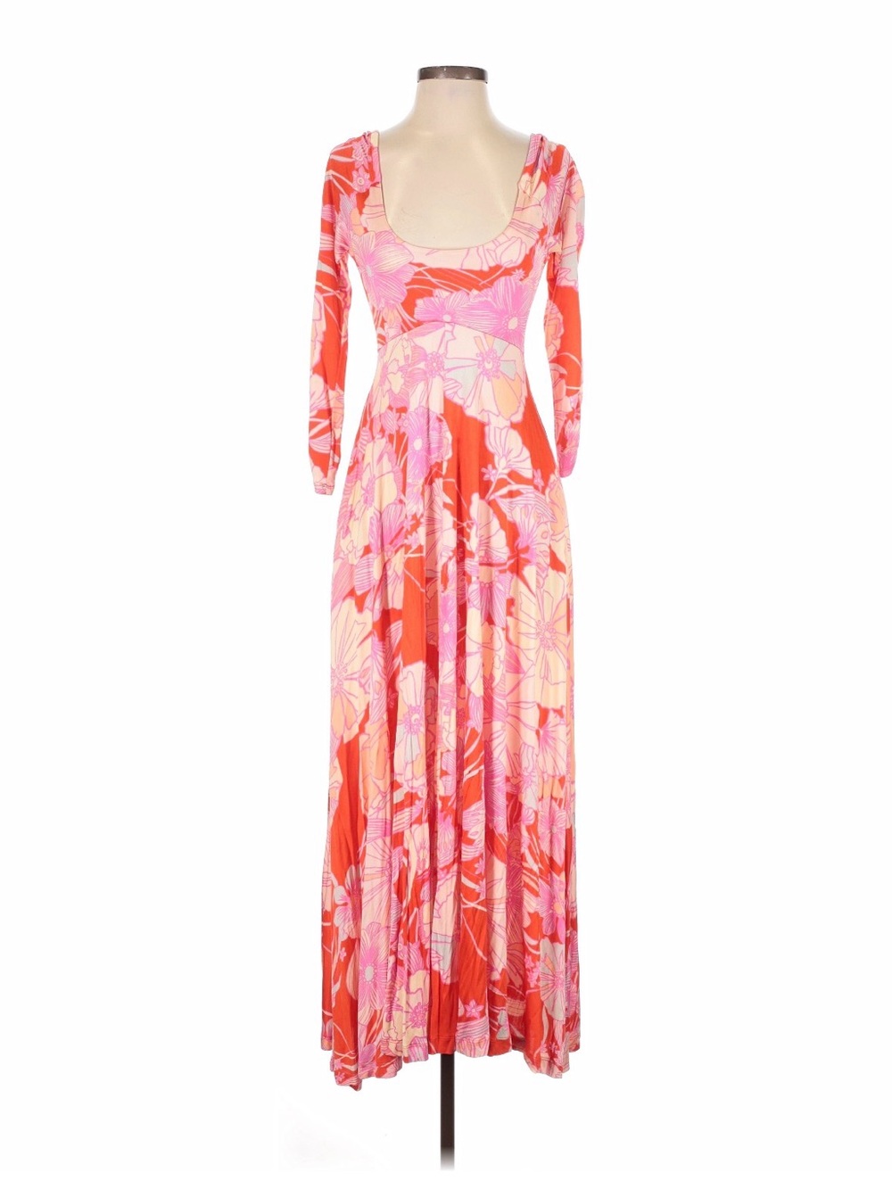 Free People Pink and Coral Floral Long Sleeve Maxi Dress
